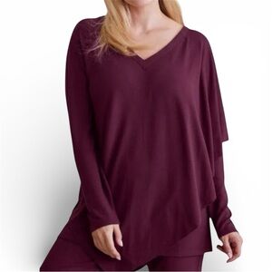 Soft Surrounding Madeleine Tunic Blouse Top V-Neck Large Petite Plum Purple Fall